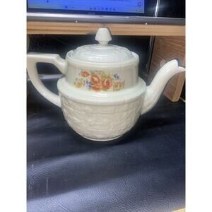 Vintage Cream DRIP-O-LATER, COFFEE/TEAPOT, Wicker And Floral PATTERN